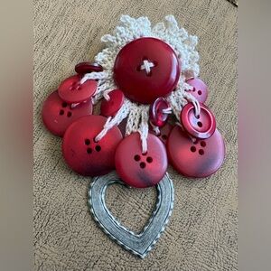 Red Button Cluster Heart Pendant - Handmade Crochet Accent